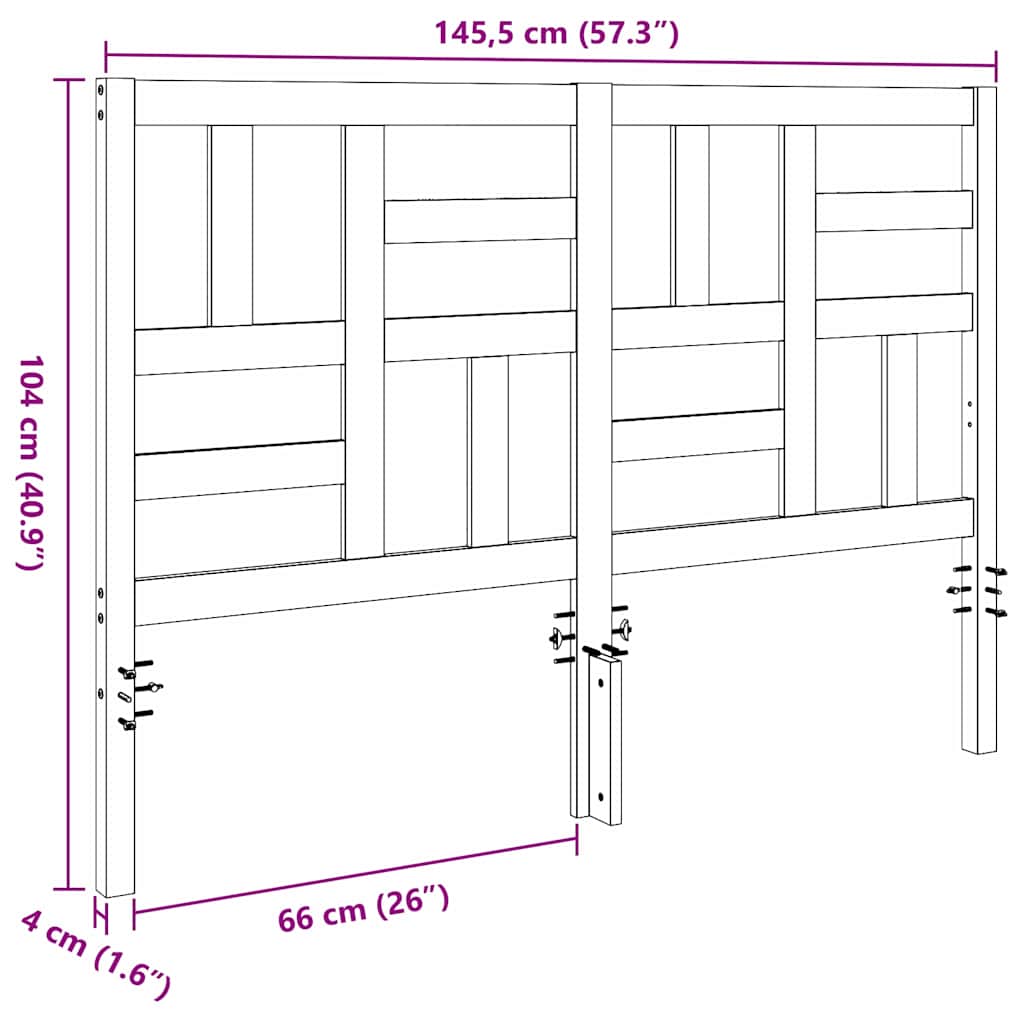 Bed Headboard Wax brown 145.5 x 4 x 104 cm Solid pine wood