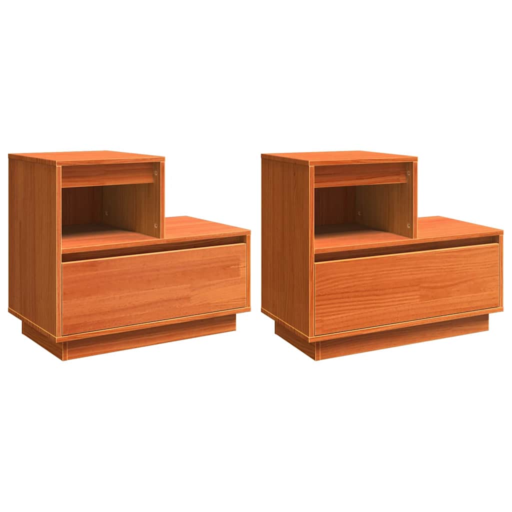 Bedside Cabinet 2 pcs Wax brown 60 x 34 x 51 cm Solid pinewood