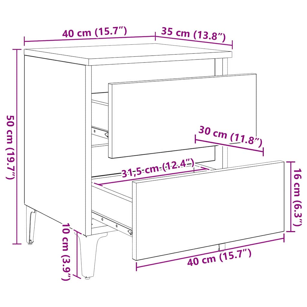 Bedside Cabinet 2 pcs Old wood 40 x 35 x 50 cm Engineered wood