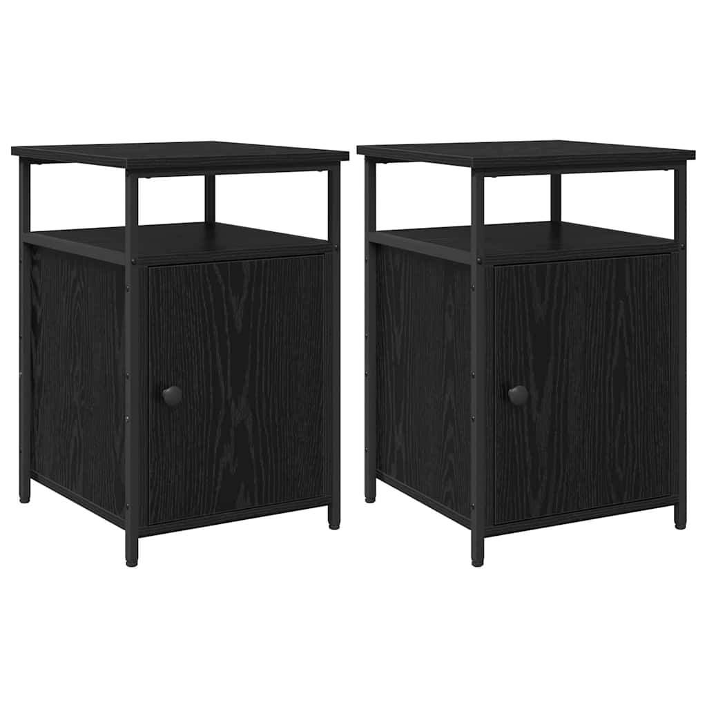 Bedside Cabinet 2 pcs Black oak Engineered Wood