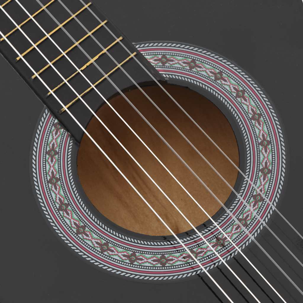 12 Piece Western Classical Guitar Set with 6 Strings Black 38"