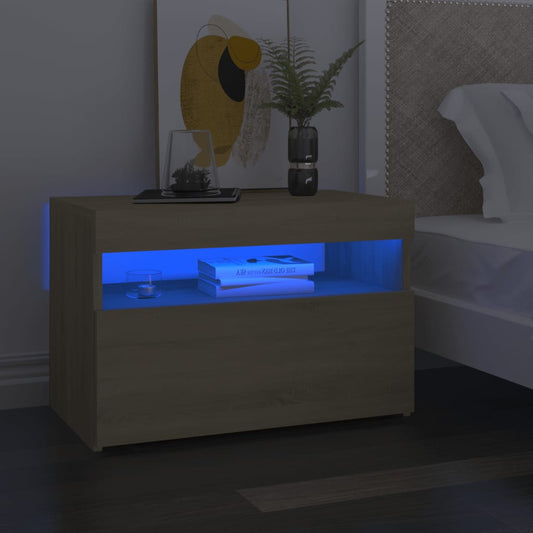 Bedside Cabinet & LED Lights 2 pcs Sonoma Oak 60x35x40 cm