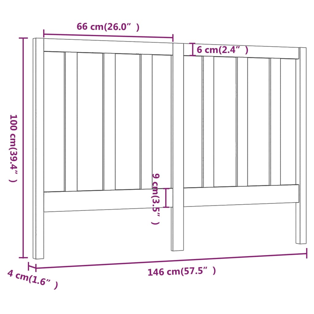 Bed Headboard White 146x4x100 cm Solid Wood Pine