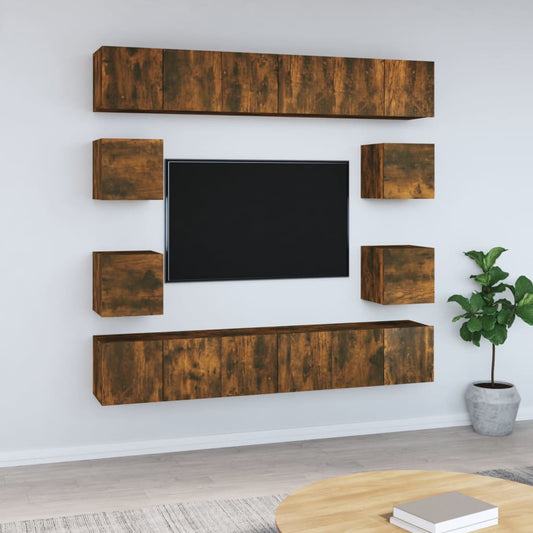 10 Piece TV Cabinet Set Smoked Oak Engineered Wood