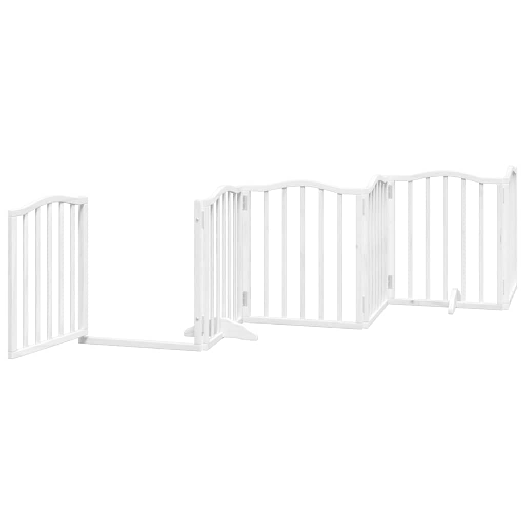Dog Gate with Door Foldable 9 Panels White 450 cm Poplar Wood