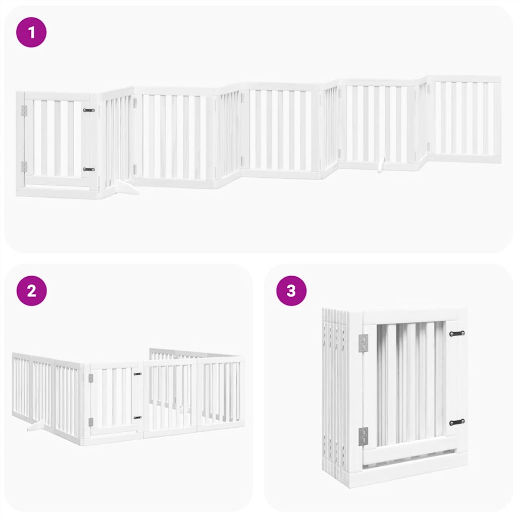 Dog Gate with Door Foldable 9 Panels White 450 cm Poplar Wood