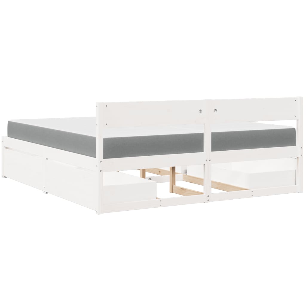 Bed with Drawers and Mattress White 200x200 cm Solid Wood Pine