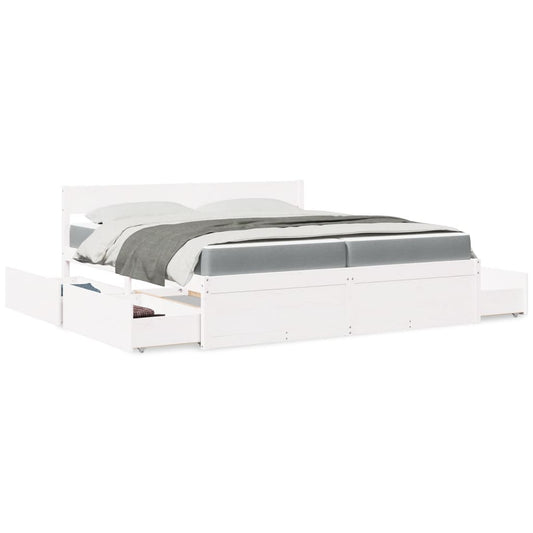 Bed with Drawers and Mattress White 200x200 cm Solid Wood Pine
