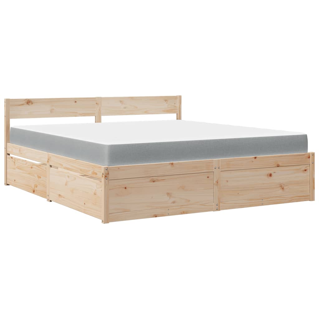 Bed with Drawers and Mattress 180x200 cm Super King Solid Wood Pine