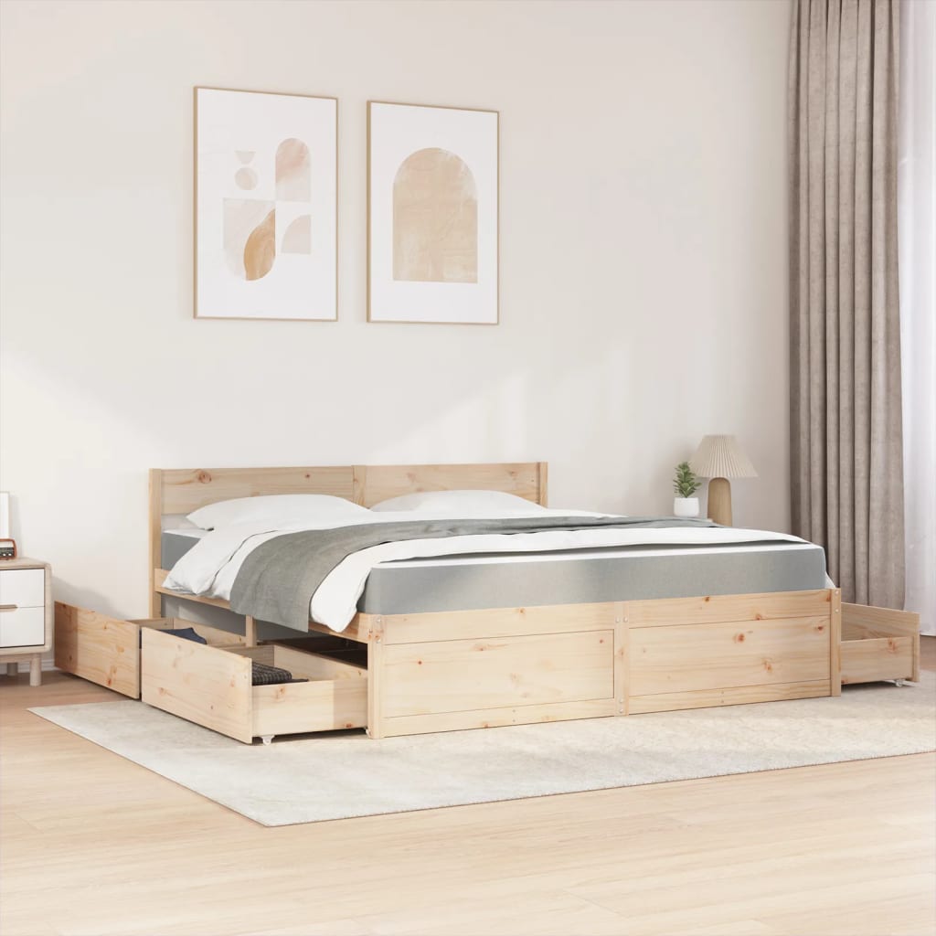 Bed with Drawers and Mattress 180x200 cm Super King Solid Wood Pine