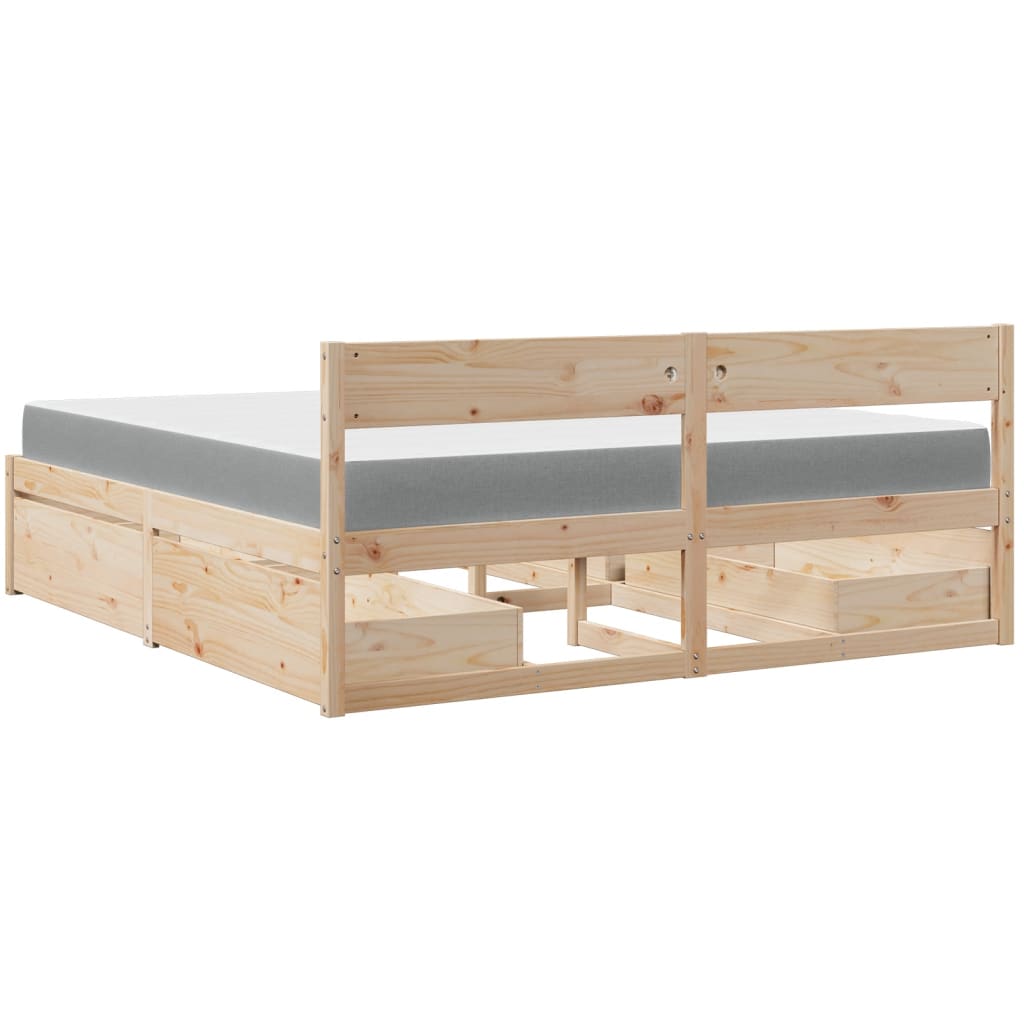 Bed with Drawers and Mattress 180x200 cm Super King Solid Wood Pine
