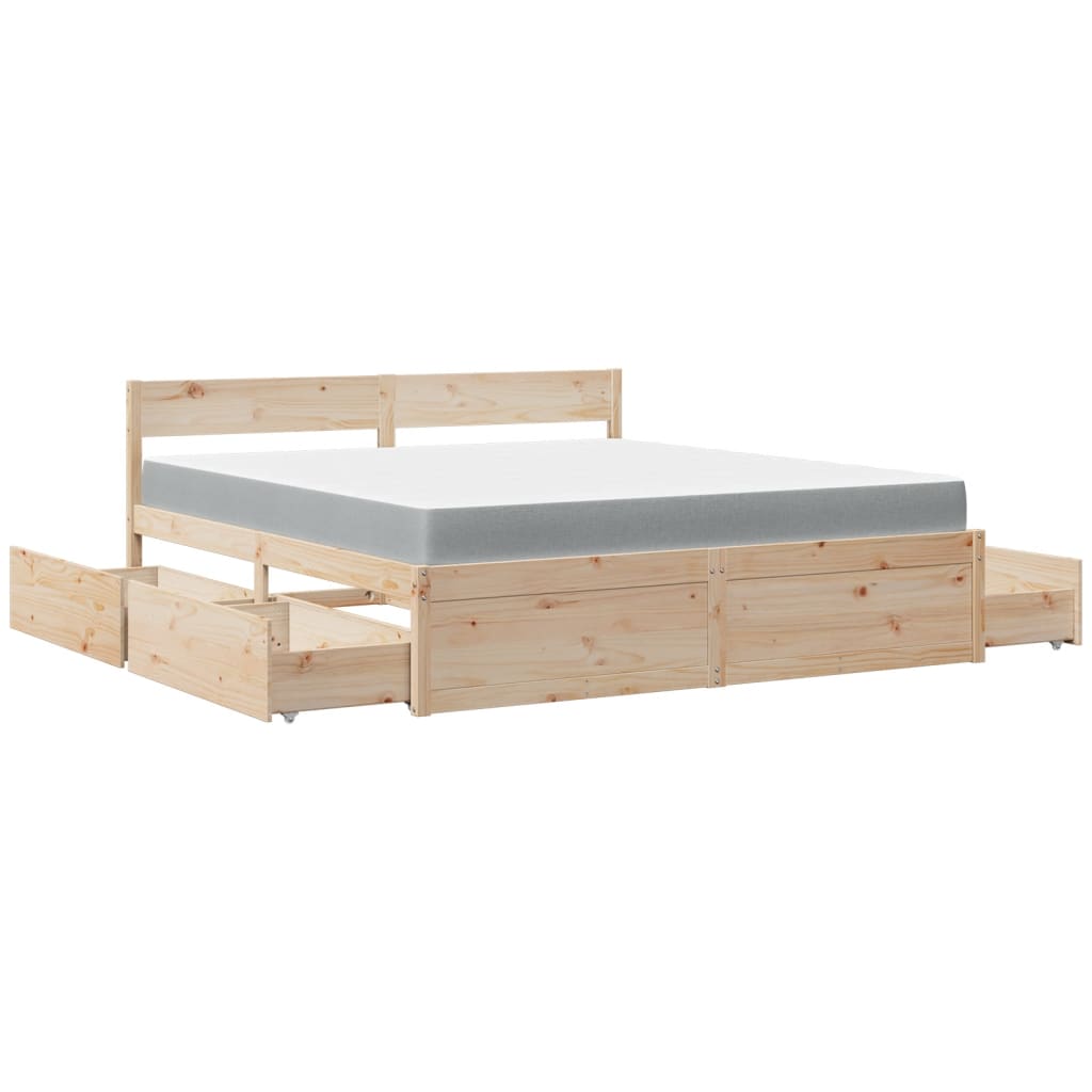 Bed with Drawers and Mattress 180x200 cm Super King Solid Wood Pine