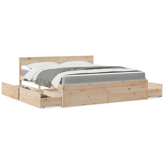 Bed with Drawers and Mattress 180x200 cm Super King Solid Wood Pine