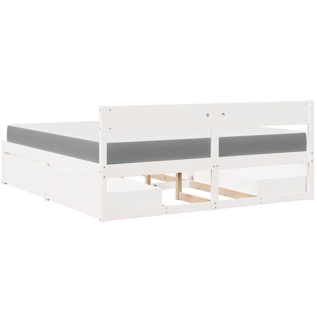 Bed with Drawers and Mattress White 180x200 cm Super King Solid Wood Pine