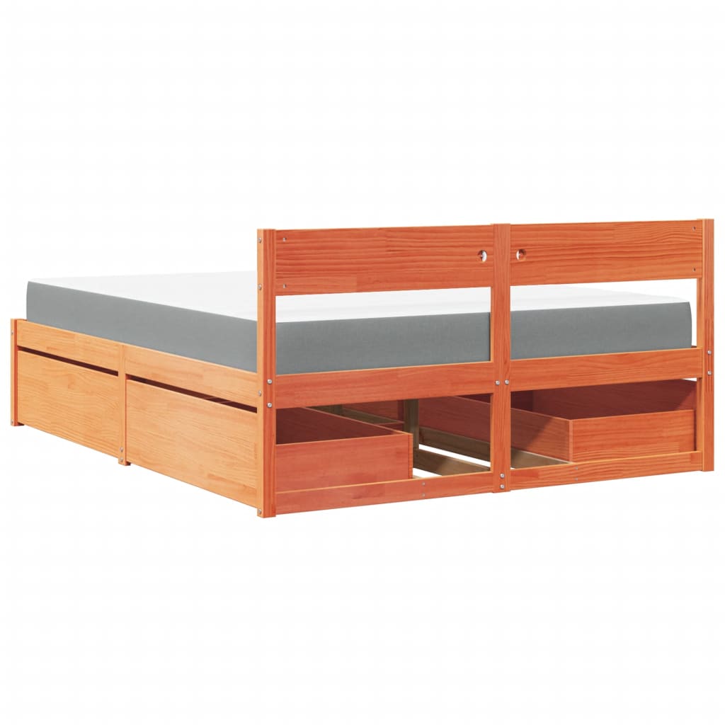 Bed with Drawers and Mattress Wax Brown 160x200 cm Solid Wood Pine