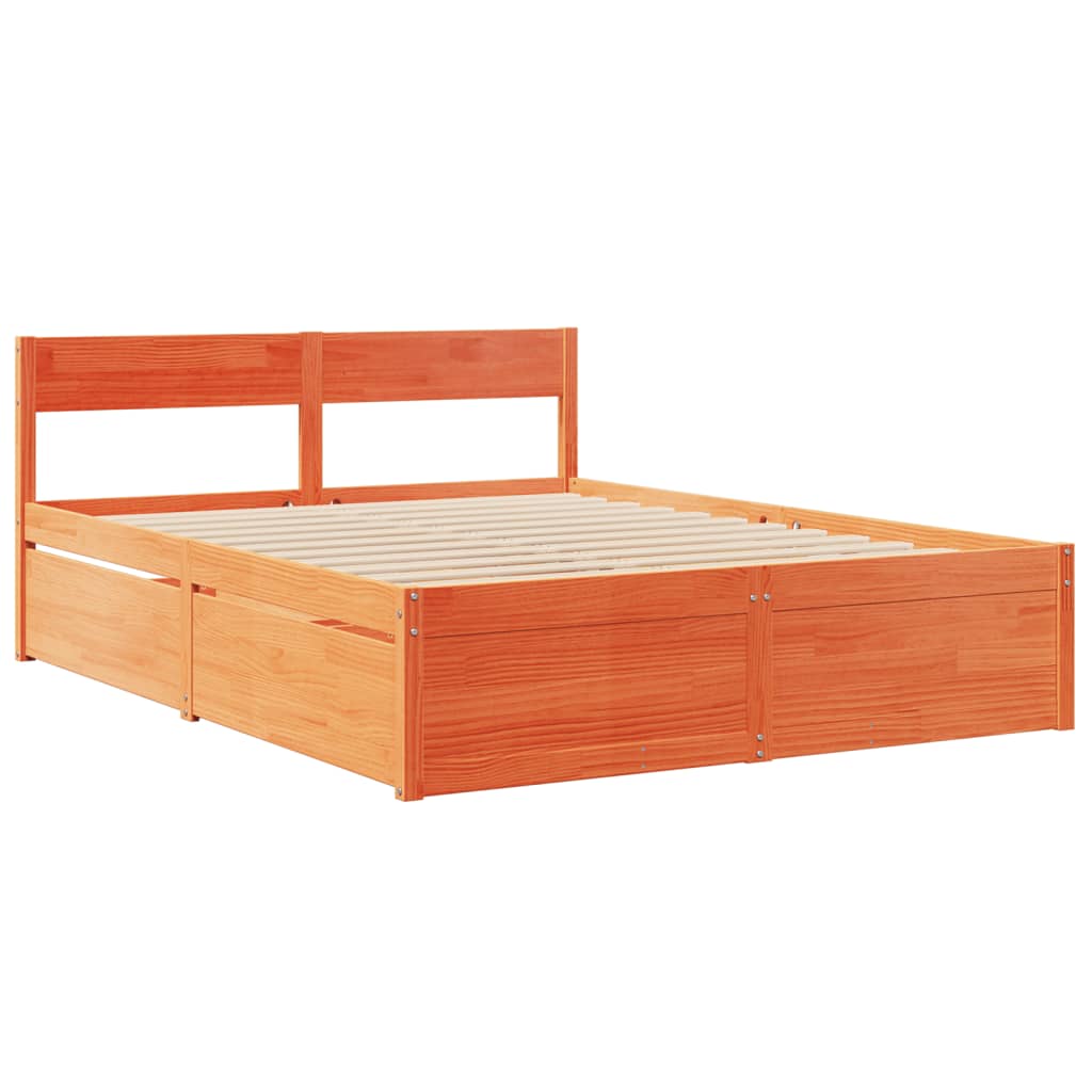 Bed with Drawers and Mattress Wax Brown 160x200 cm Solid Wood Pine