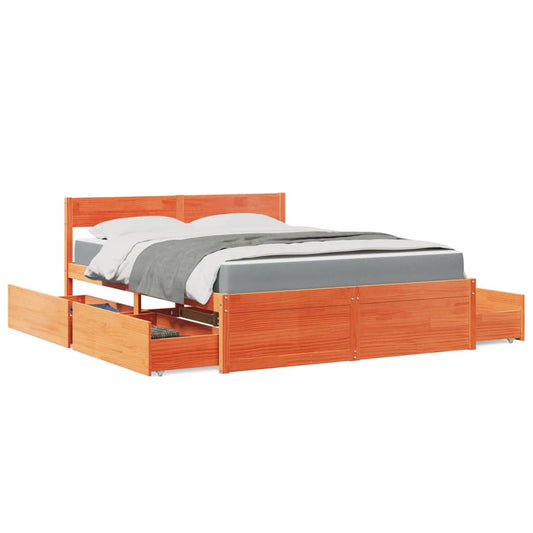 Bed with Drawers and Mattress Wax Brown 160x200 cm Solid Wood Pine