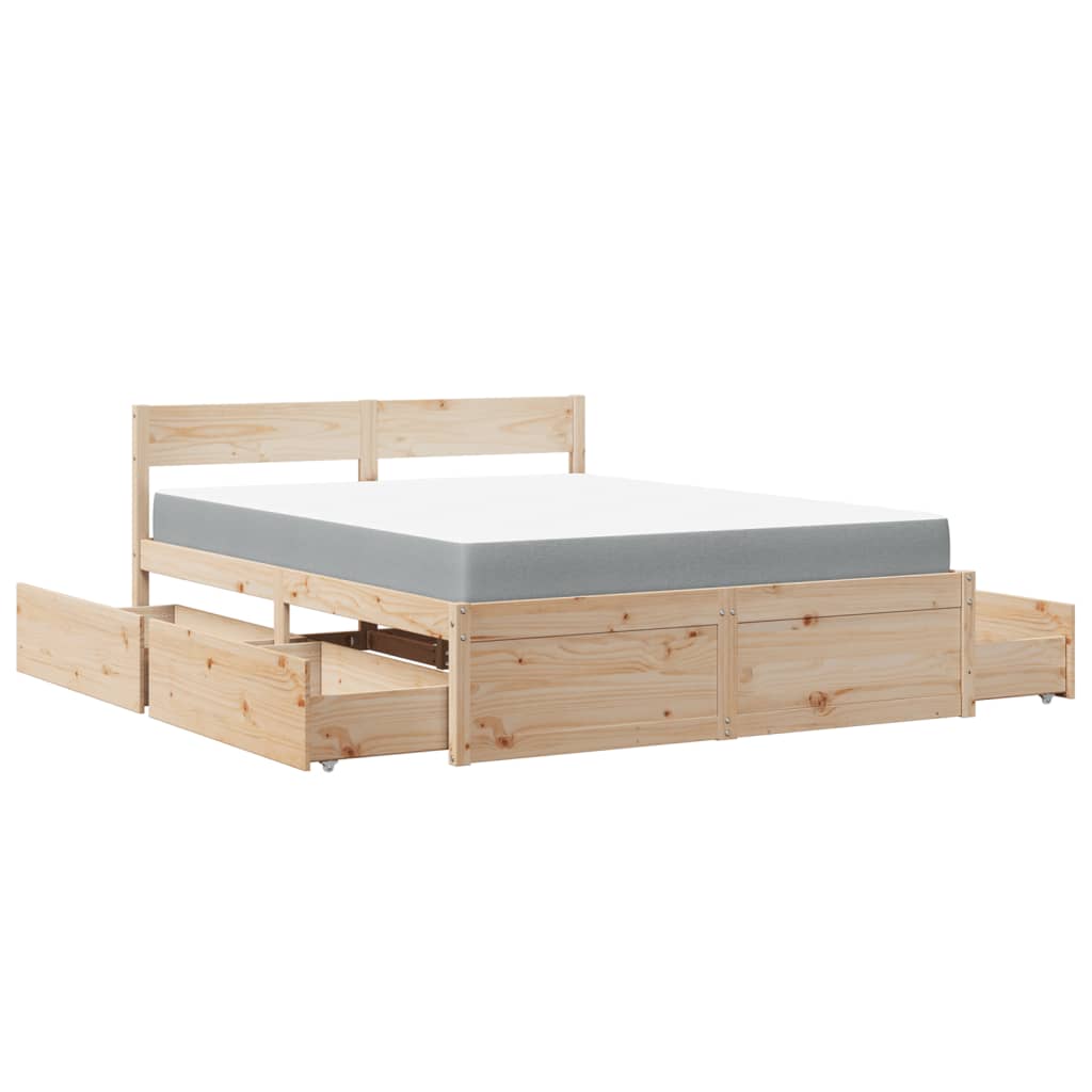 Bed with Drawers and Mattress 140x200 cm Solid Wood Pine