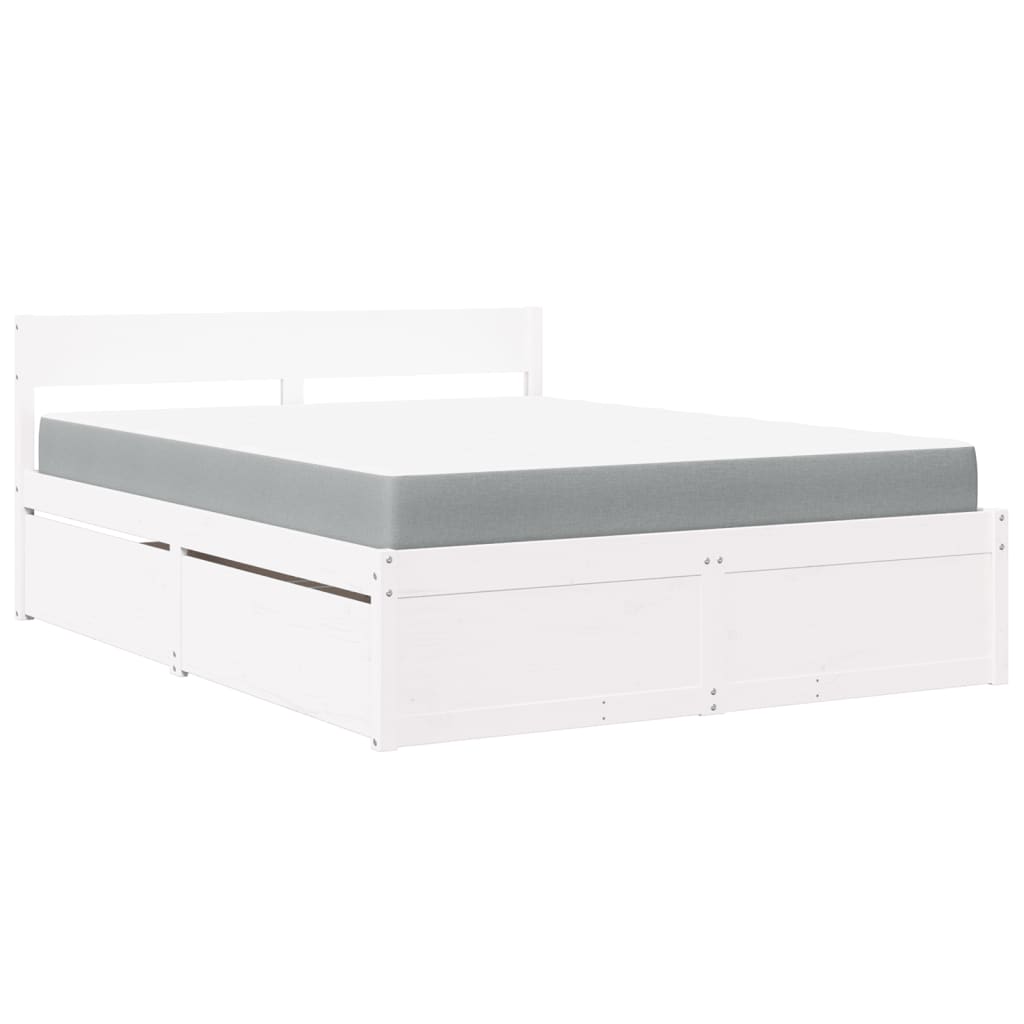 Bed with Drawers and Mattress White 140x200 cm Solid Wood Pine