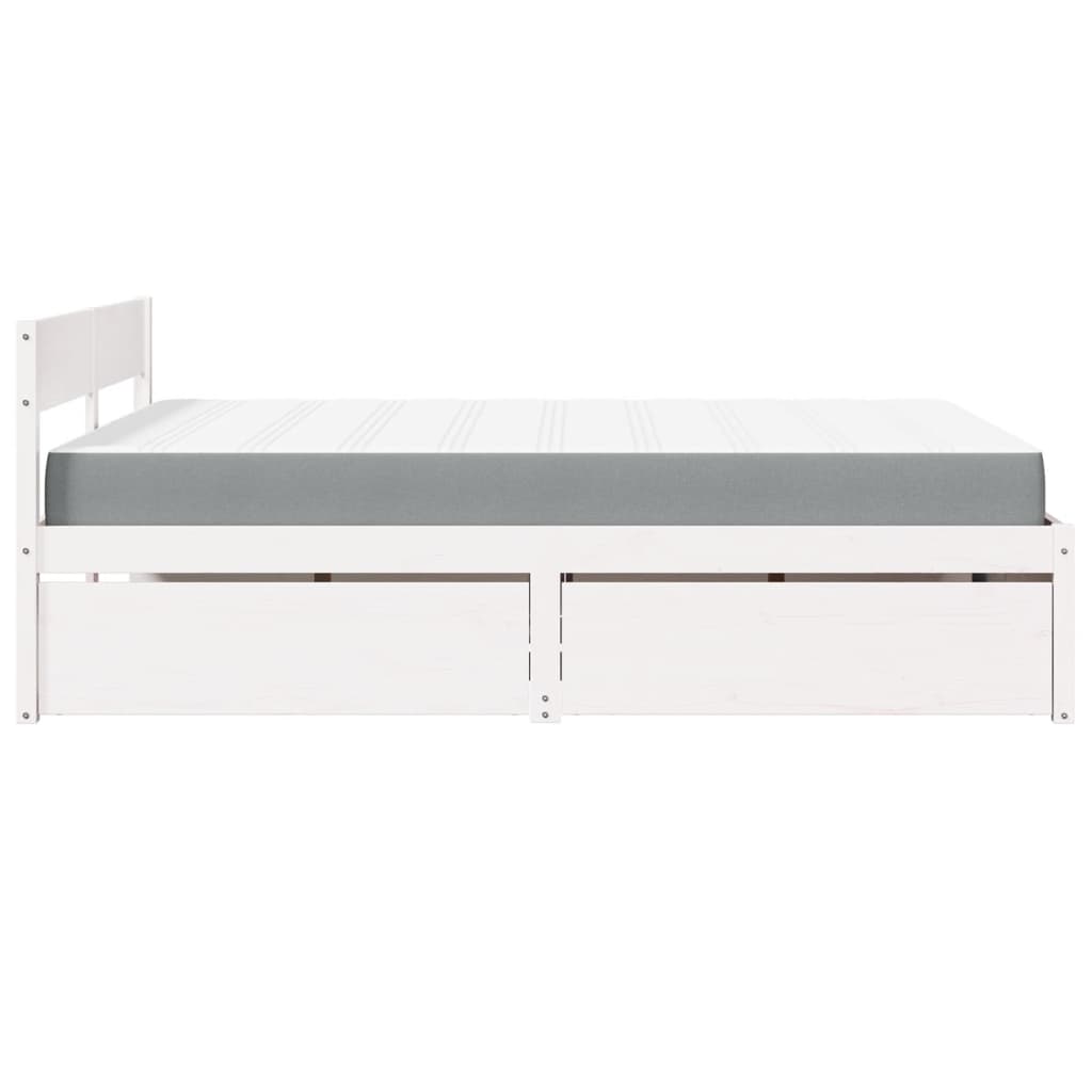 Bed with Drawers and Mattress White 140x200 cm Solid Wood Pine