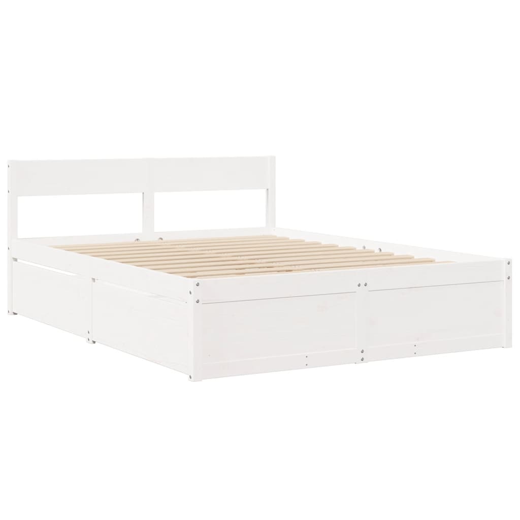 Bed with Drawers and Mattress White 140x200 cm Solid Wood Pine