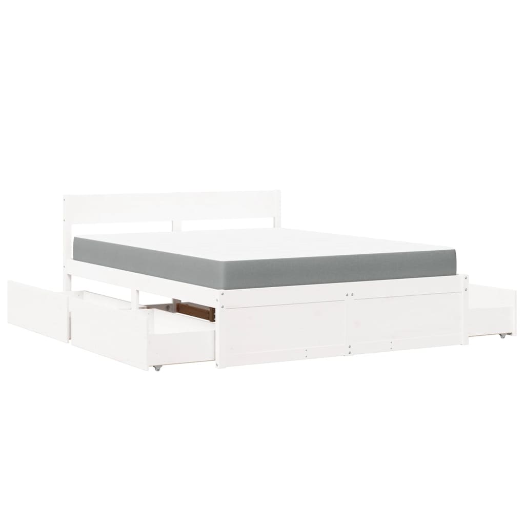 Bed with Drawers and Mattress White 140x200 cm Solid Wood Pine