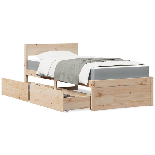 Bed with Drawers and Mattress 100x200 cm Solid Wood Pine