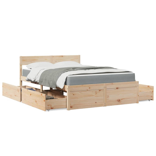 Bed with Drawers and Mattress 140x190 cm Solid Wood Pine