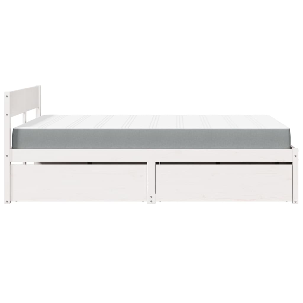 Bed with Drawers and Mattress White 140x190 cm Solid Wood Pine