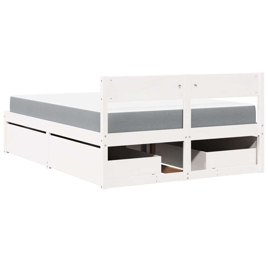 Bed with Drawers and Mattress White 140x190 cm Solid Wood Pine