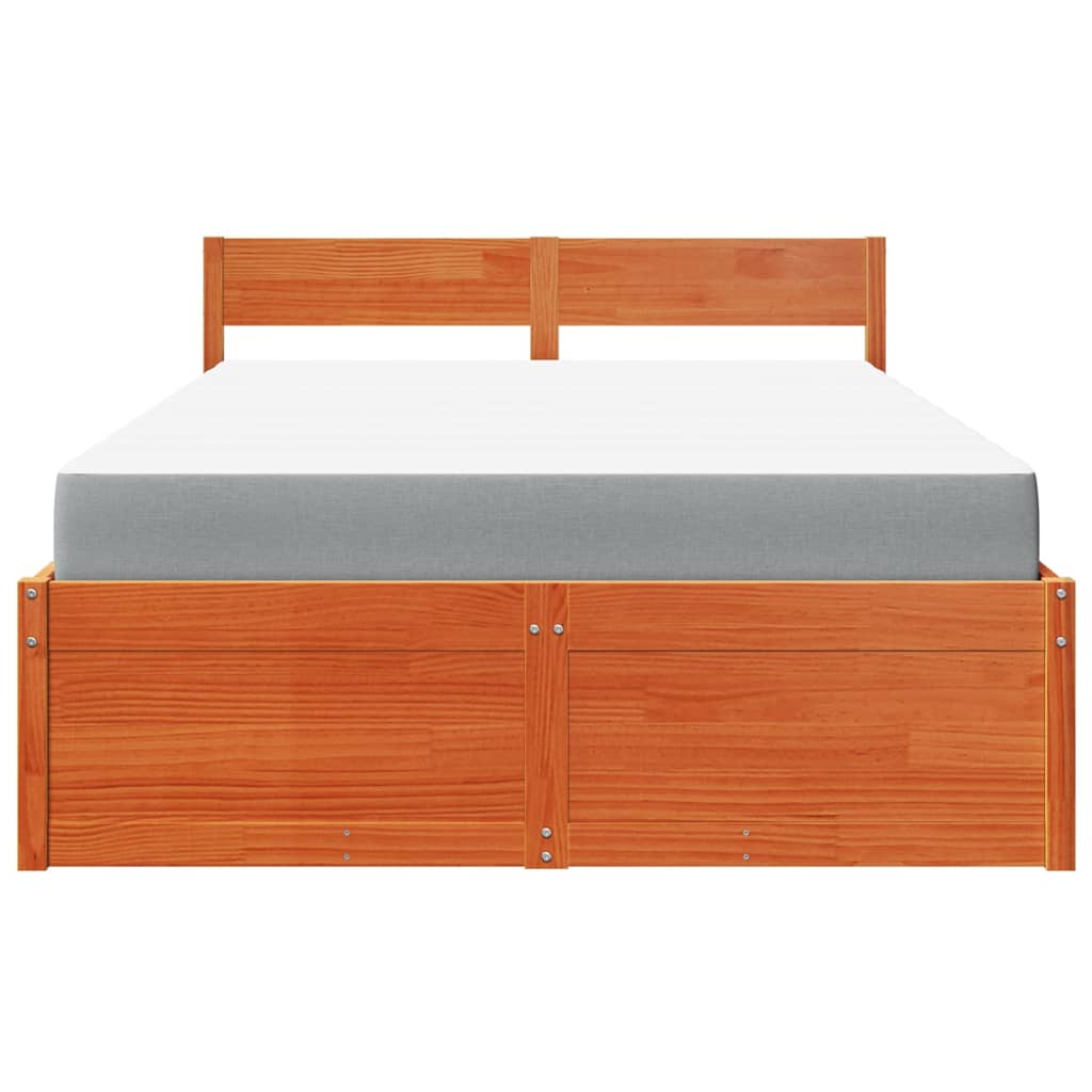 Bed with Drawers and Mattress Wax Brown 140x190 cm Solid Wood Pine