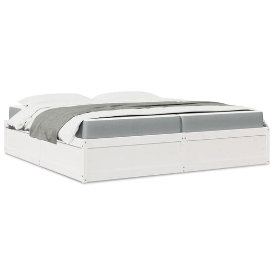 Bed with Mattress White 200x200 cm Solid Wood Pine