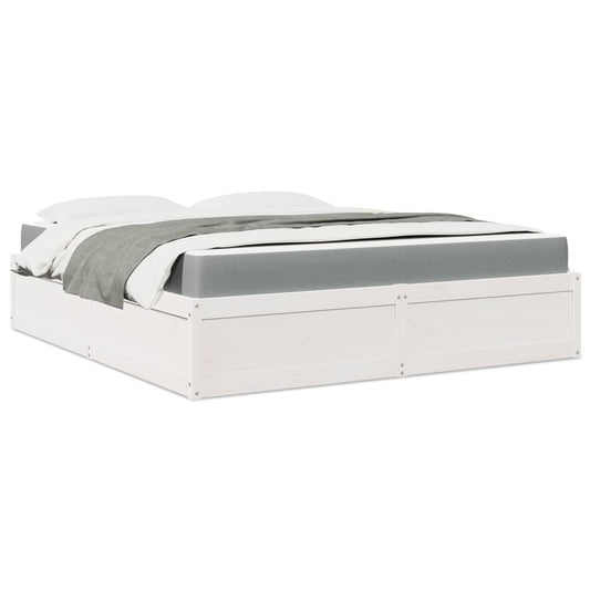 Bed with Mattress White 180x200 cm Super King Solid Wood Pine