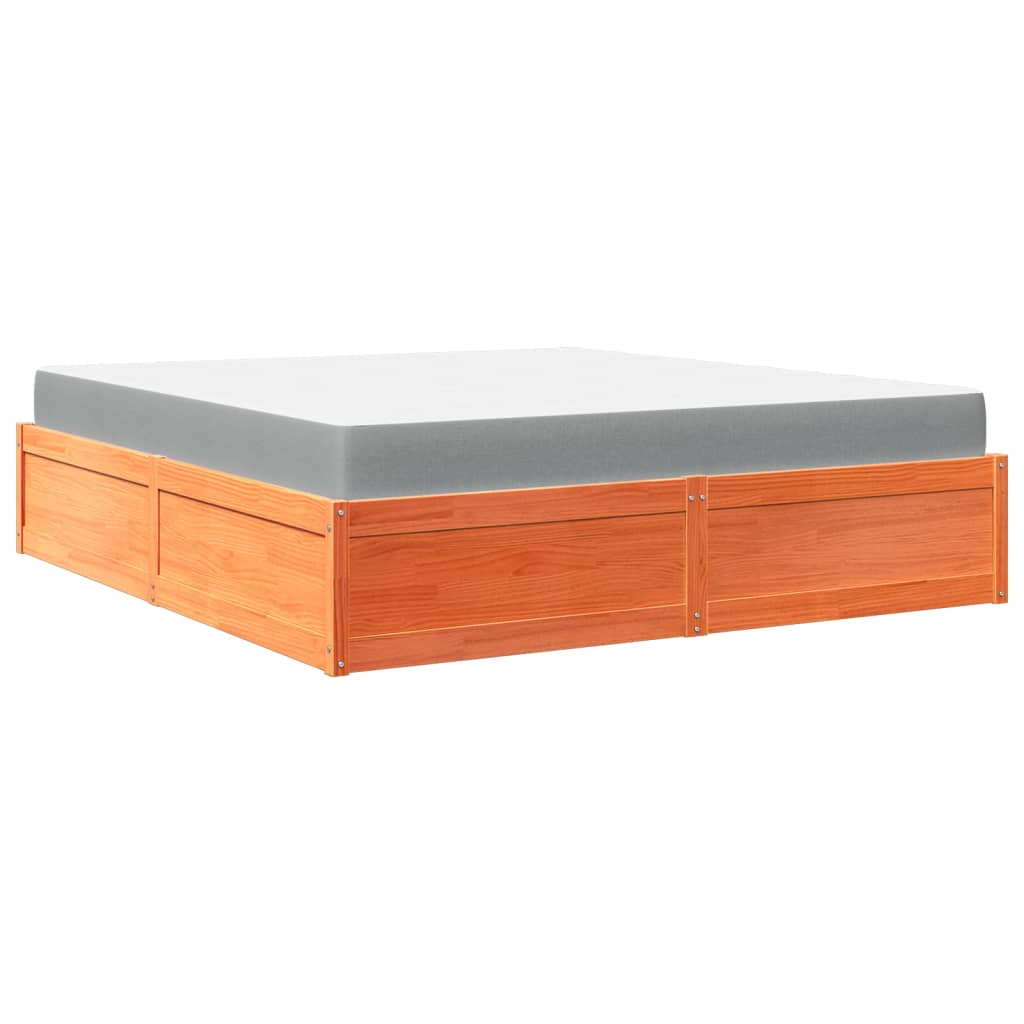 Bed with Mattress Wax Brown 180x200 cm Super King Solid Wood Pine