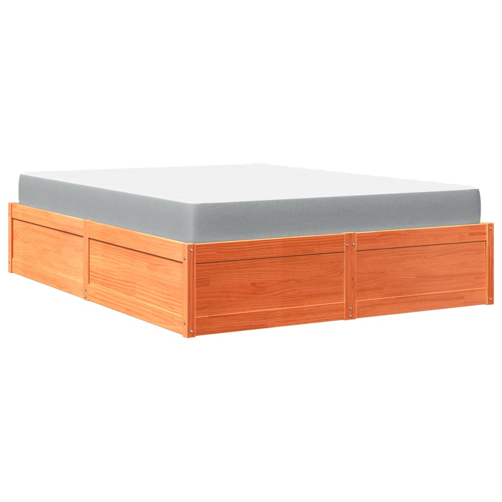 Bed with Mattress Wax Brown 160x200 cm Solid Wood Pine