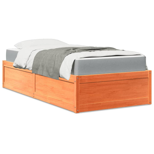 Bed with Mattress Wax Brown 90x200 cm Solid Wood Pine