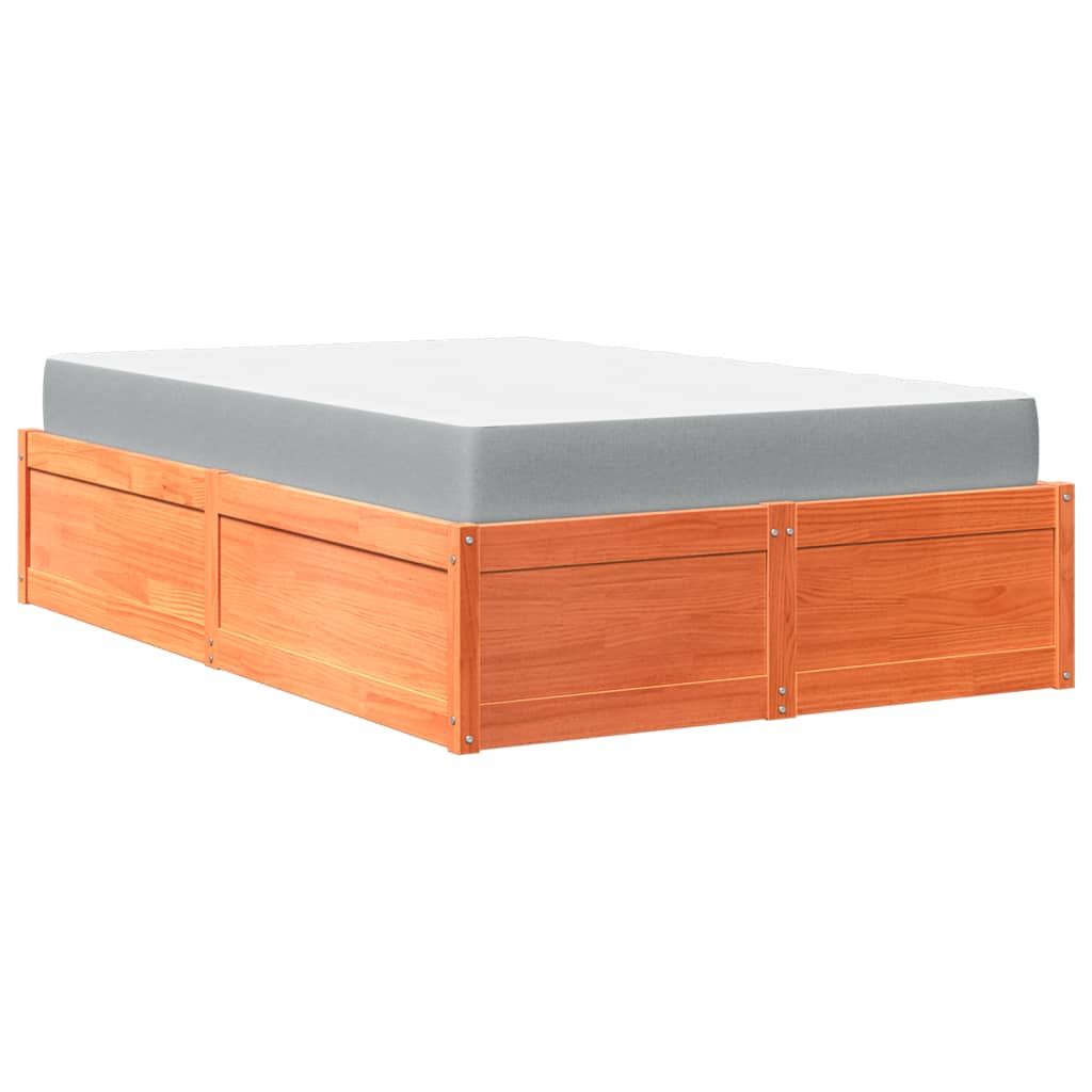 Bed with Mattress Wax Brown 140x190 cm Solid Wood Pine