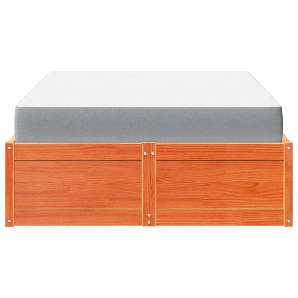 Bed with Mattress Wax Brown 140x190 cm Solid Wood Pine