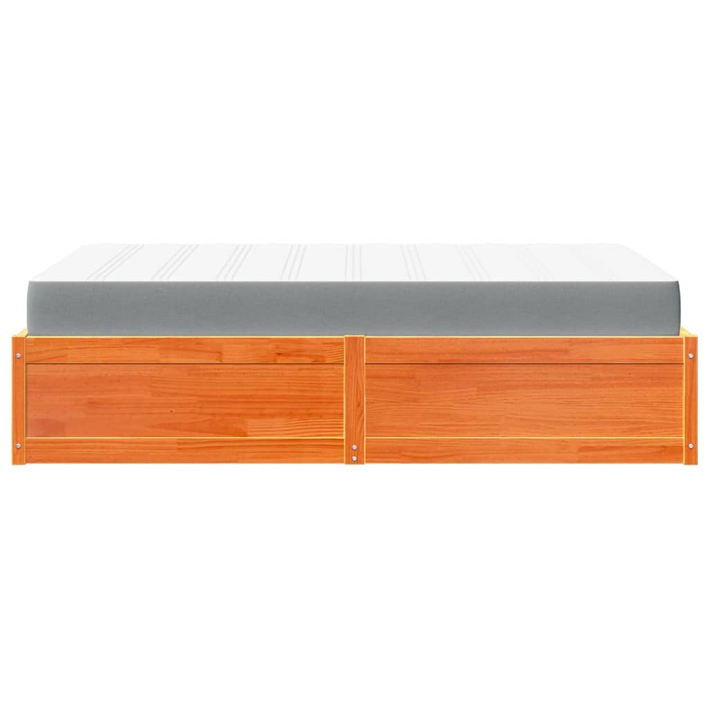 Bed with Mattress Wax Brown 140x190 cm Solid Wood Pine