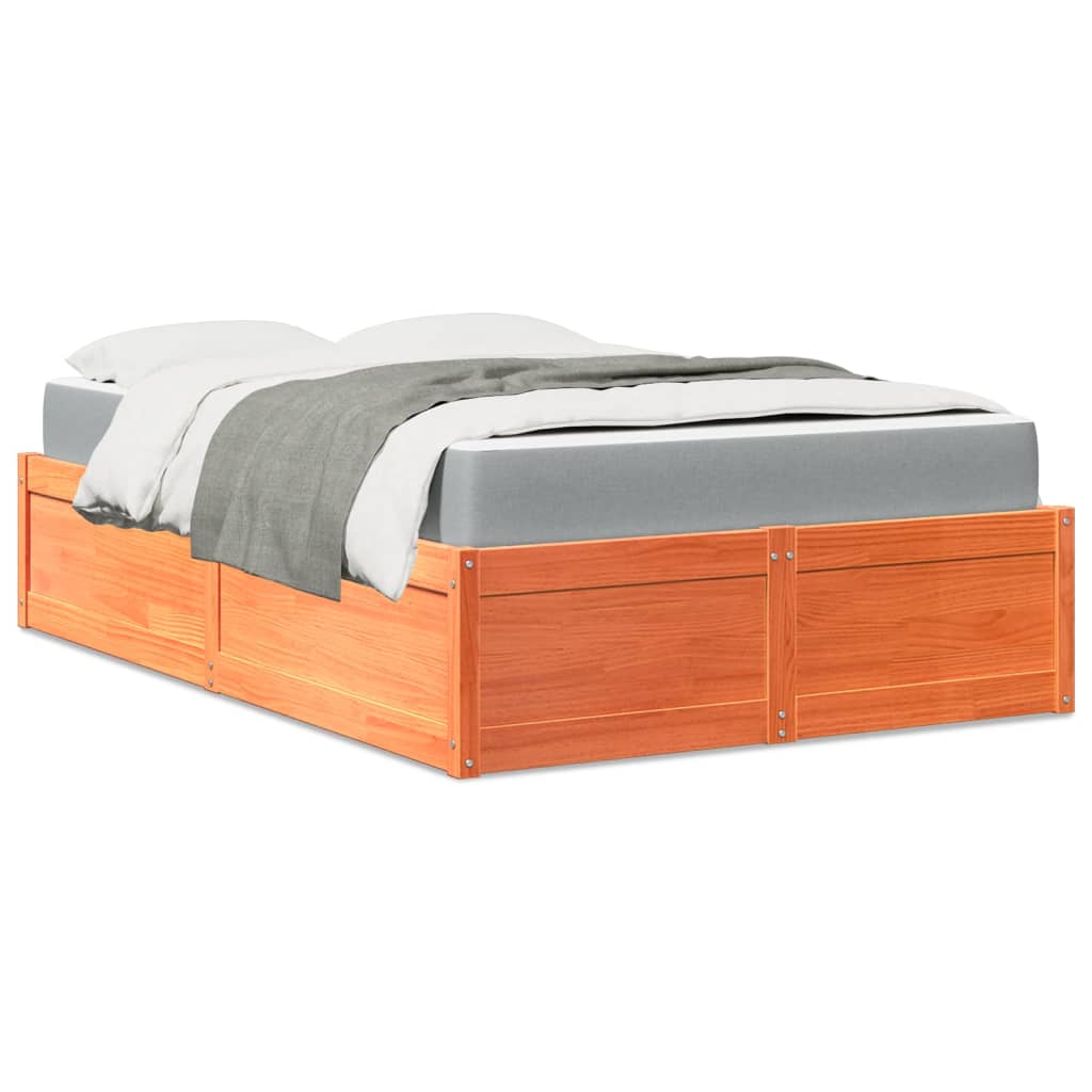 Bed with Mattress Wax Brown 140x190 cm Solid Wood Pine
