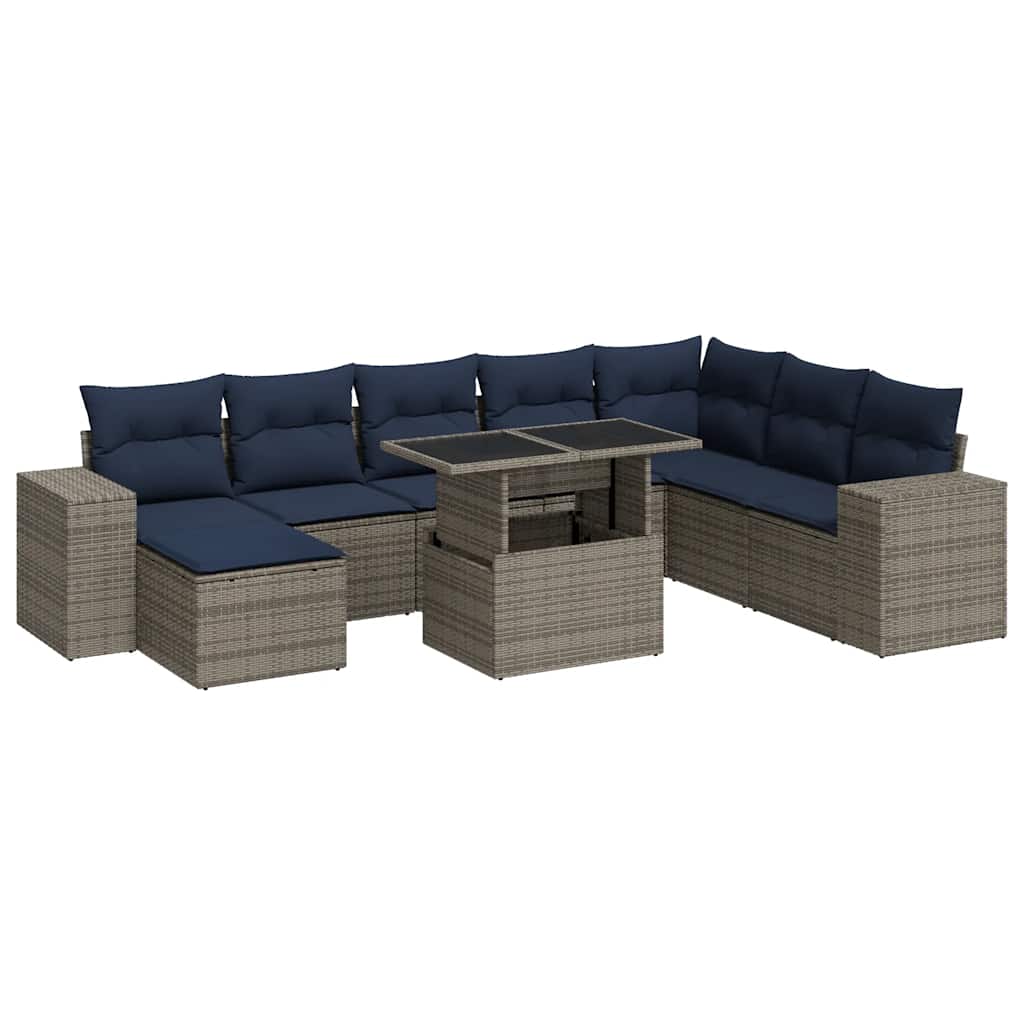 11 Piece Garden Sofa Set with Cushions Grey Poly Rattan Acacia