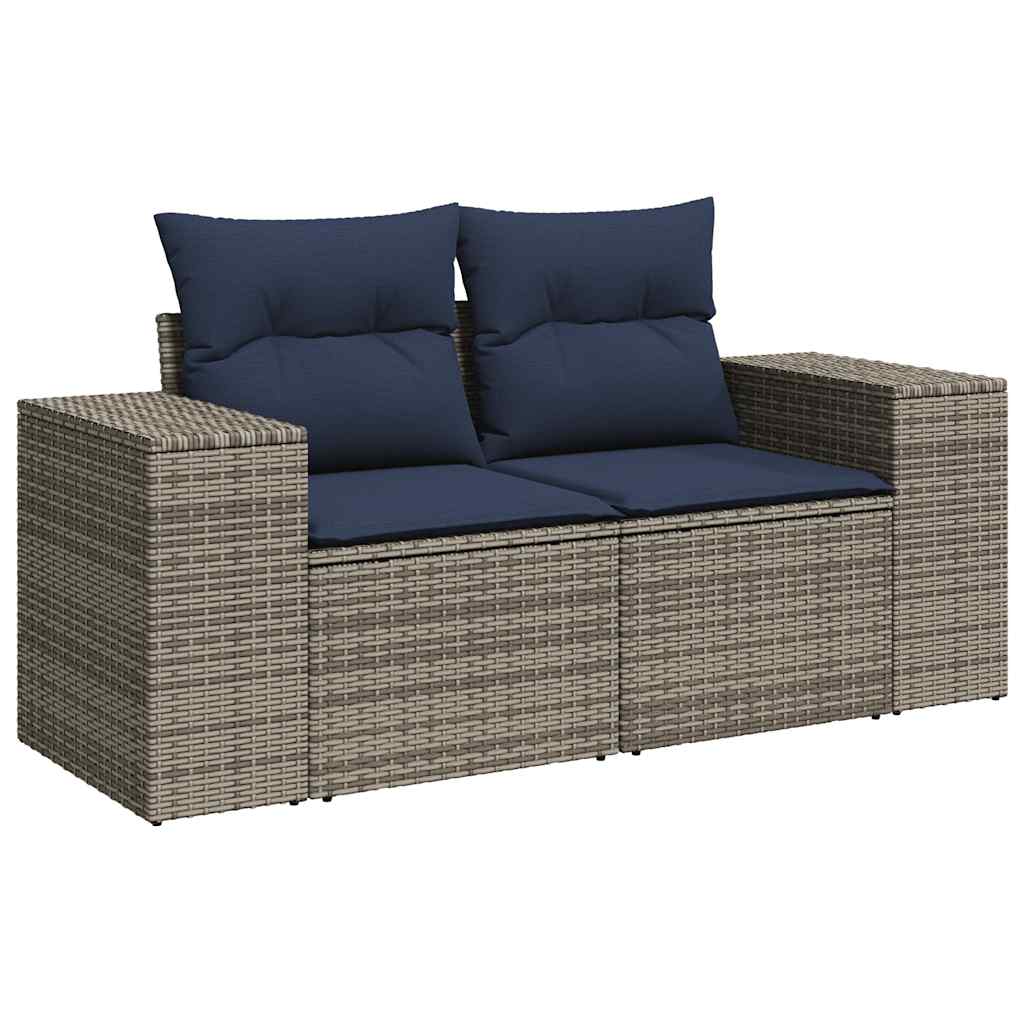 11 Piece Garden Sofa Set with Cushions Grey Poly Rattan Acacia
