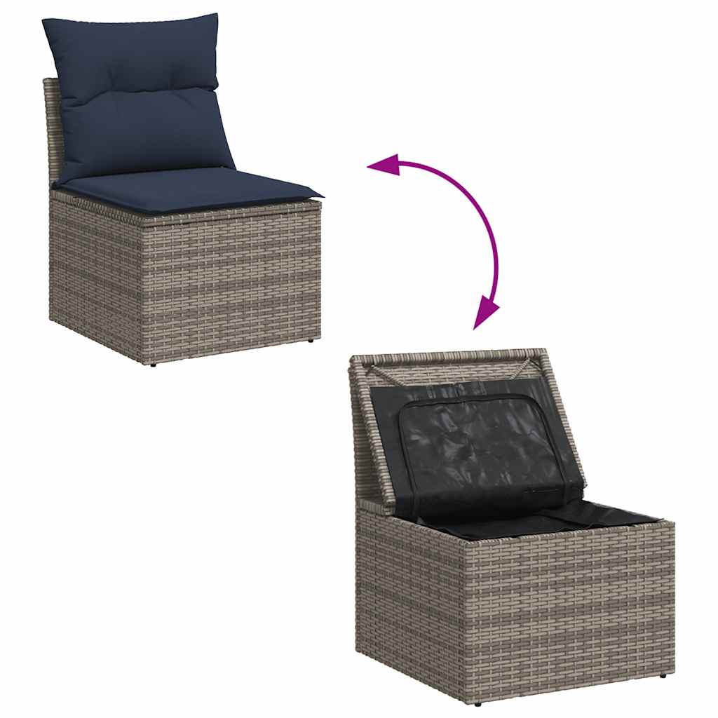 11 Piece Garden Sofa Set with Cushions Grey Poly Rattan Acacia