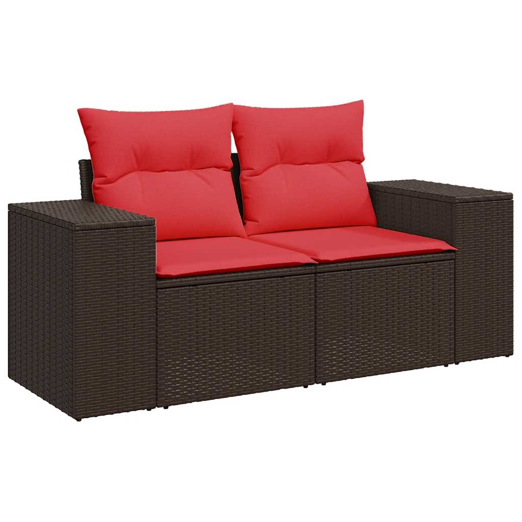 15 Piece Garden Sofa Set with Cushions Brown Poly Rattan Acacia