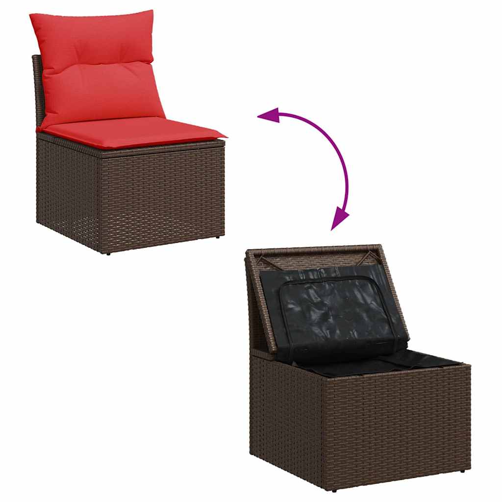 15 Piece Garden Sofa Set with Cushions Brown Poly Rattan Acacia